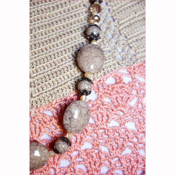 Tan Crackle Brecciated Stone Necklace Champagne Czech Crystal Beaded Necklace - Picture 6 of 6